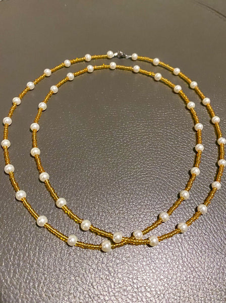 Gold Pearl Wire Waist Bead + Anklet Bundle - Adorned in April