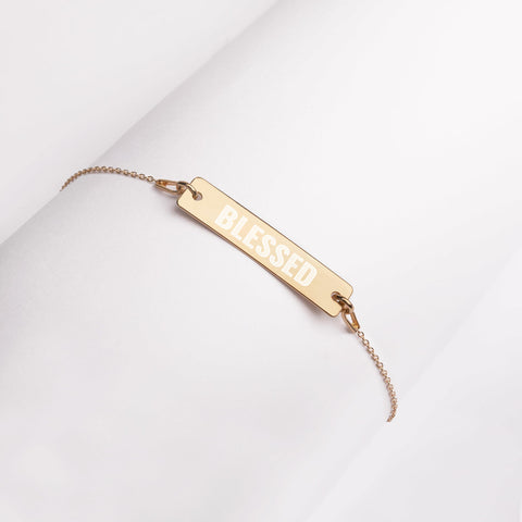 BLESSED Engraved Bar Chain Bracelet - Adorned in April