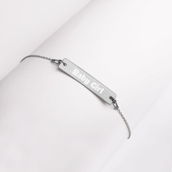 BABY GIRL Engraved Bar Chain Bracelet - Adorned in April