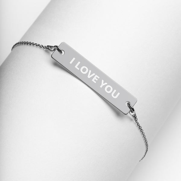 I LOVE YOU Engraved Bar Chain Bracelet - Adorned in April