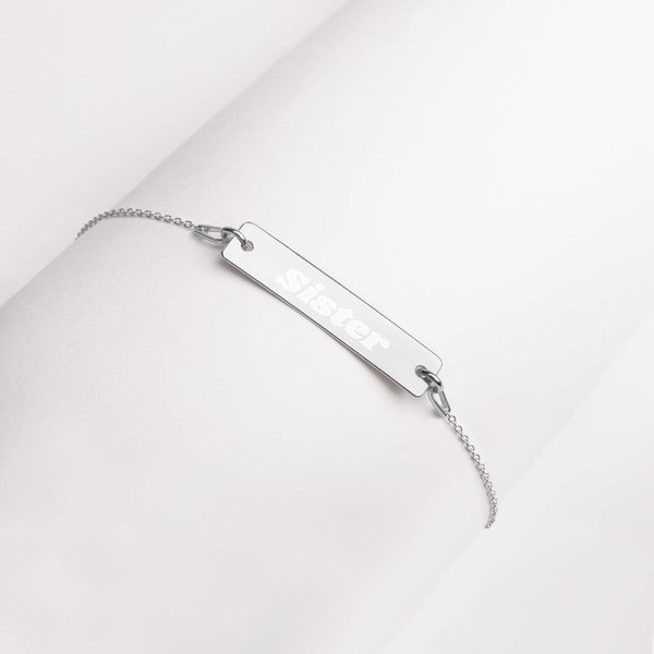 SISTER Engraved Bar Chain Bracelet - Adorned in April